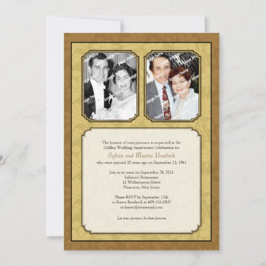 Leafy Golden Damask (50e) Jubileum-uitnodiging Kaart (Achterkant)