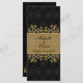 Leafy golden swirls, Black damask Menu (Voorkant / Achterkant)