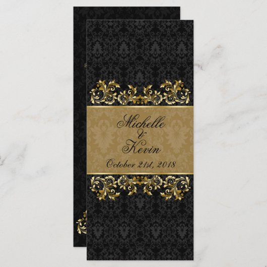 Leafy golden swirls, Black damask Menu (Voorkant / Achterkant)