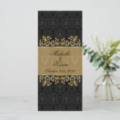 Leafy golden swirls, Black damask Menu (Staand voorkant)