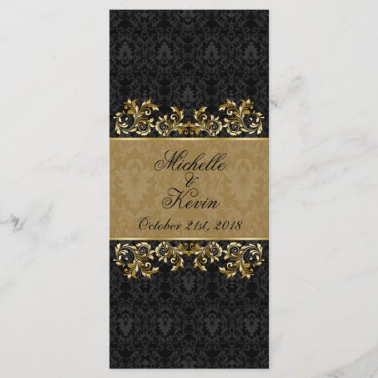 Leafy golden swirls, Black damask Menu (Voorkant)