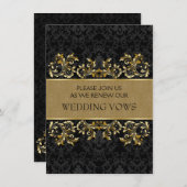 Leafy golden swirls, zwarte vow Renewal Kaart (Voorkant / Achterkant)