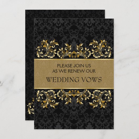 Leafy golden swirls, zwarte vow Renewal Kaart (Voorkant / Achterkant)