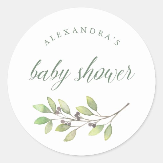 Leafy Green | Baby shower Waterverf Ronde Sticker (Voorkant)