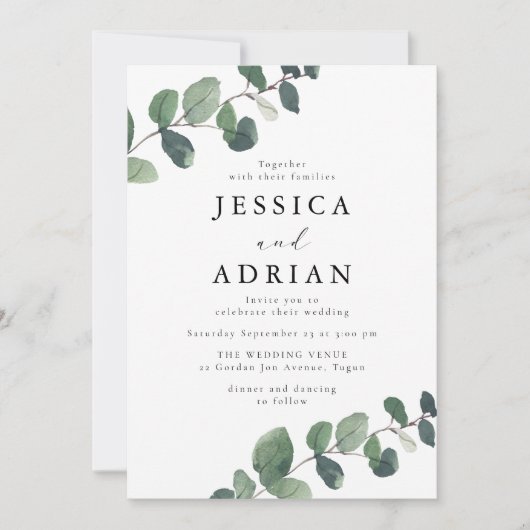Leafy Green Elegance bruiloft Kaart (Voorkant)