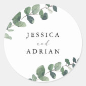 Leafy Green Elegance bruiloft Ronde Sticker (Voorkant)