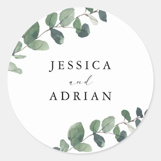 Leafy Green Elegance bruiloft Ronde Sticker (Voorkant)