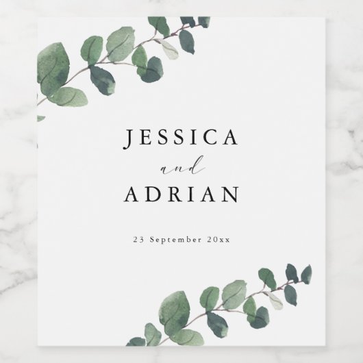 Leafy Green Elegance bruiloft Wijn Etiket (Enkel label)