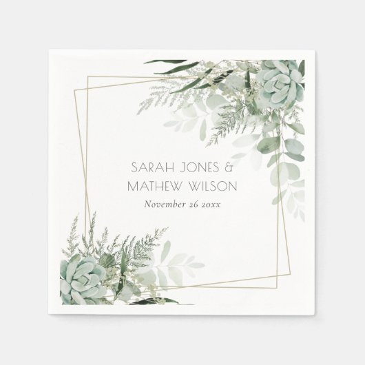 Leafy Green Fern Succulent Lijst Foliage Wedding Servet (Voorkant)