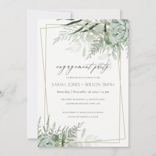 Leafy Green Fern Succulent Lijst Verloving Invite Bedankkaart (Voorkant)
