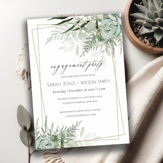 Leafy Green Fern Succulent Lijst Verloving Invite Bedankkaart