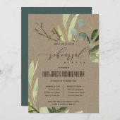 LEAFY GREEN FOLIAGE WATERVERF REHEARSAL DINNER KAART (Voorkant / Achterkant)