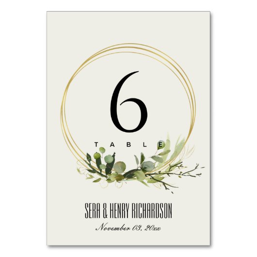 LEAFY GREEN GOLD FOLIAGE WREATH WATERVERF WEDDING KAART (Voorkant)