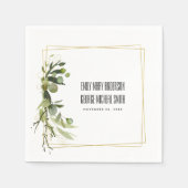 LEAFY GREEN GOLD FOLIAGE WREATH WATERVERF WEDDING SERVET (Voorkant)