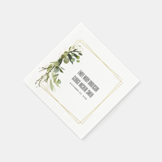 LEAFY GREEN GOLD FOLIAGE WREATH WATERVERF WEDDING SERVET (Hoek)