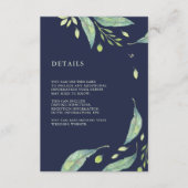 Leafy Green | Informatie over donkerblauwe bruilof Informatiekaartje (Voorkant)