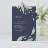 Leafy Green | Informatie over donkerblauwe bruilof Informatiekaartje (Staand voorkant)