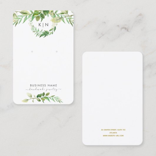 Leafy Green Monogram Earring Display Visitekaartje (Voorkant / Achterkant)