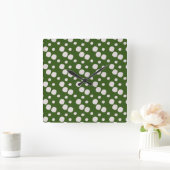Leafy Green Roze Stippen Vierkante Klok (Huis)