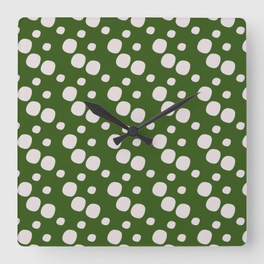 Leafy Green Roze Stippen Vierkante Klok (Voorkant)