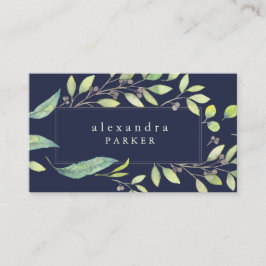 Leafy Green | Trendy Waterverf in Midnight Blue Visitekaartje