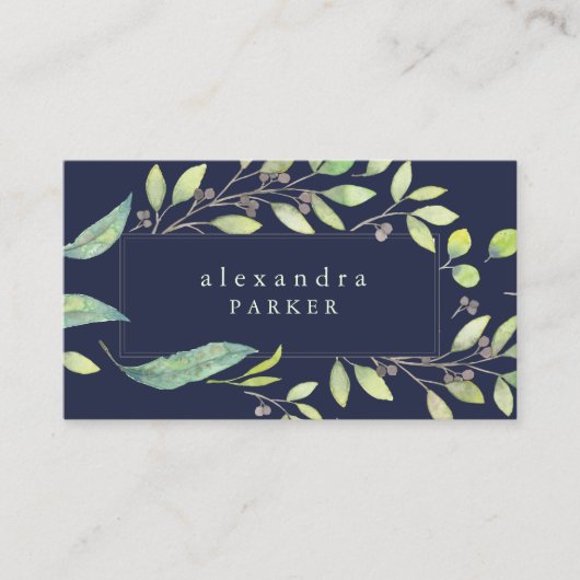 Leafy Green | Trendy Waterverf in Midnight Blue Visitekaartje (Voorkant)