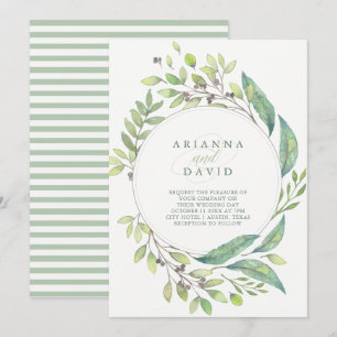 Leafy Green   Trendy Waterverf Lijst Wedding Kaart
