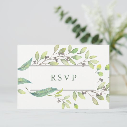 Leafy Green | Trendy Waterverf Lijst Wedding RSVP (Staand voorkant)