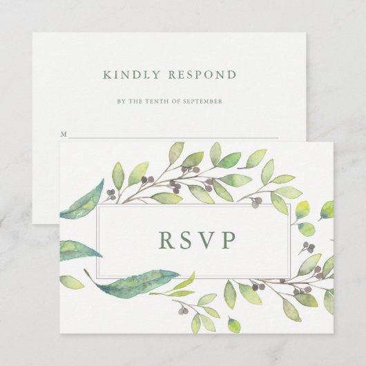 Leafy Green | Trendy Waterverf Lijst Wedding RSVP (Voorkant / Achterkant)