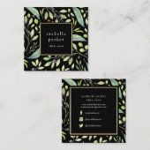 Leafy Green | Trendy Waterverf Pattern on Black Vierkante Visitekaartje (Voorkant / Achterkant)