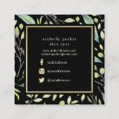 Leafy Green | Trendy Waterverf Pattern on Black Vierkante Visitekaartje (Achterkant)