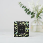 Leafy Green | Trendy Waterverf Pattern on Black Vierkante Visitekaartje (Staand voorkant)