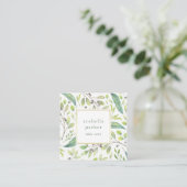 Leafy Green | Trendy Waterverf Pattern Vierkante Visitekaartje (Staand voorkant)
