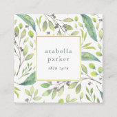 Leafy Green | Trendy Waterverf Pattern Vierkante Visitekaartje (Voorkant)