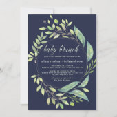 Leafy Green Waterverf Baby Brunch Dark Blue Kaart (Voorkant)