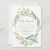 Leafy Green | Waterverf Wreath Baby Brunch Kaart (Voorkant)