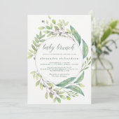 Leafy Green | Waterverf Wreath Baby Brunch Kaart (Staand voorkant)