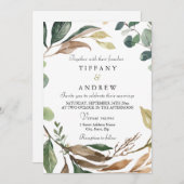 Leafy Green Wreath Elegant Modern Wedding Kaart (Voorkant / Achterkant)