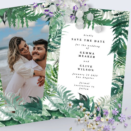 Leafy Greenery Modern Waterverf Foto Save The Date