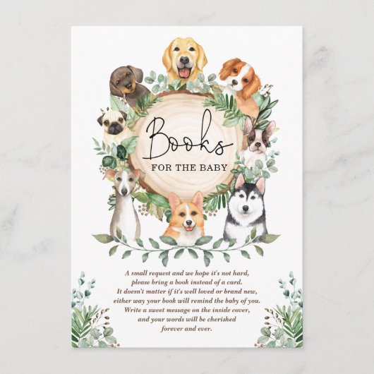 Leafy Greenery Puppy Dog Books for Baby shower Informatiekaartje (Voorkant)