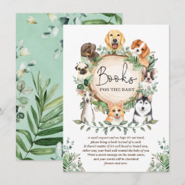 Leafy Greenery Puppy Dog Books for Baby shower Informatiekaartje