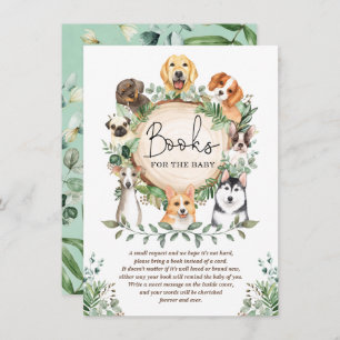 Leafy Greenery Puppy Dog Books for Baby shower Informatiekaartje