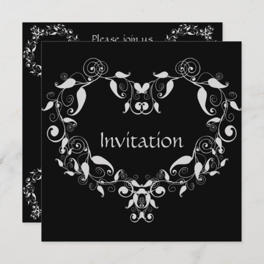Leafy Heart Invitation Kaart (Voorkant / Achterkant)