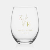 Leafy Initialen Monogram Huwelijksrepetitie Diner Wijnglas Zonder Voet (Voorkant)