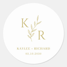 Leafy Initialen Wedding Engagement Party Favoriet Ronde Sticker
