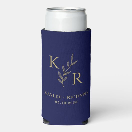 Leafy Initialen Wedding Engagement Party Favoriet Seltzer Blikjeskoeler (Seltzer Voorkant)