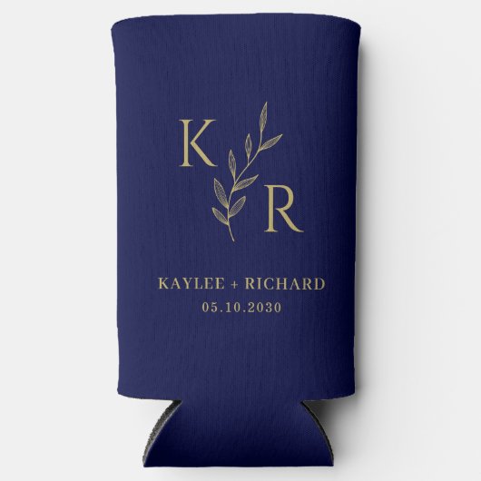 Leafy Initialen Wedding Engagement Party Favoriet Seltzer Blikjeskoeler (Voorkant)