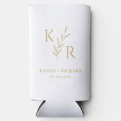 Leafy Initialen Wedding Engagement Party Favoriet Seltzer Blikjeskoeler (Voorkant)