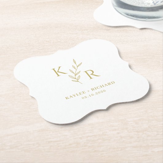 Leafy Initialen Wedding Repetitie Engagement Party Kartonnen Onderzetters (Gekanteld)