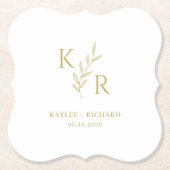 Leafy Initialen Wedding Repetitie Engagement Party Kartonnen Onderzetters (Voorkant)